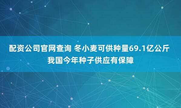 配资公司官网查询 冬小麦可供种量69.1亿公斤 我国今年种子供应有保障